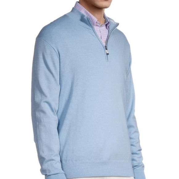 Peter Millar Mens Cottage Blue Crest Quarter-Zip Sweater, NEW WITH TAGS - Picture 7 of 8